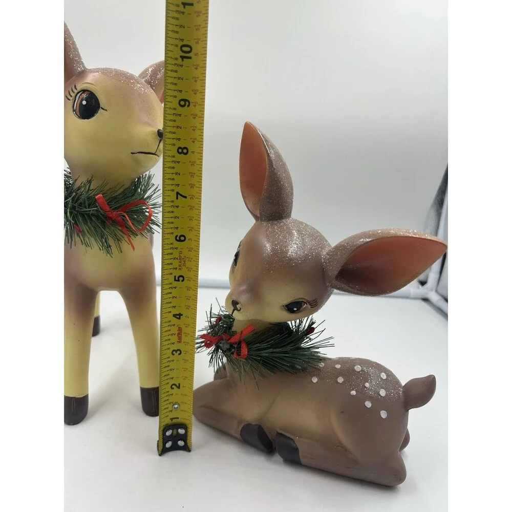 Sweet Fawn Christmas Set of 2 Holiday  12” Retro Inspired Glitter Wreath Bows